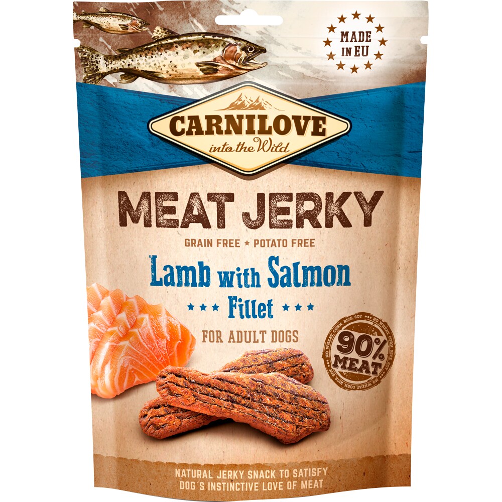 Hondensnack Jerky Lamb with Salmon Fillet 100 g Carnilove