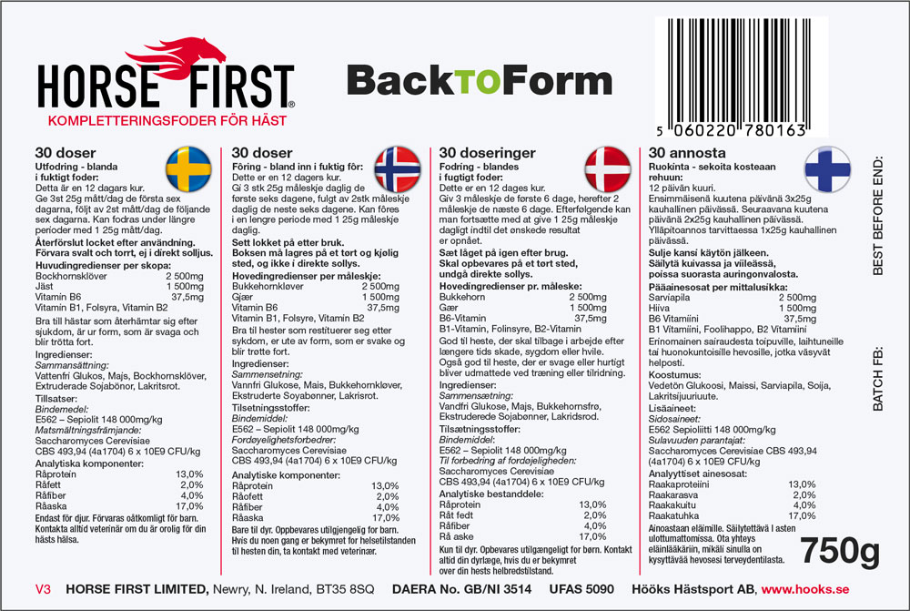 Voedingssupplementen  Back to Form 750g HORSE FIRST®