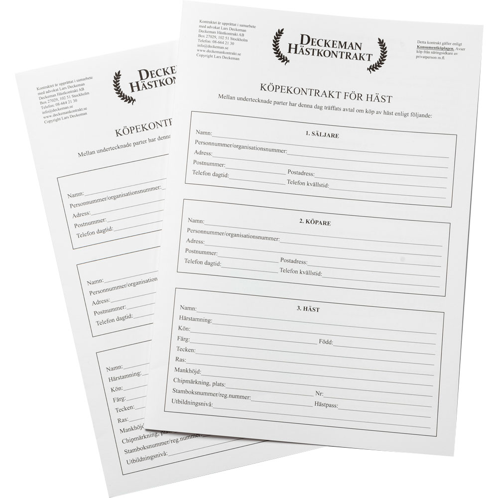 Koopcontract häst - för näringsidkare