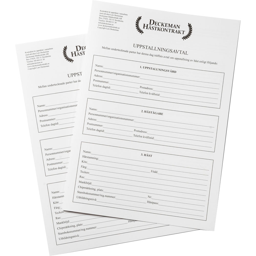 Overeenkomst - Uppstallning