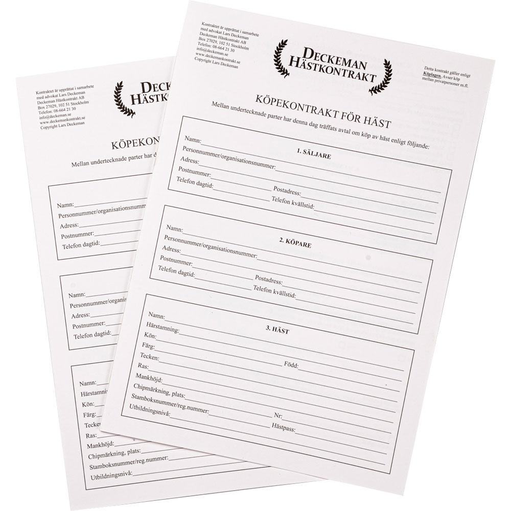 Koopcontract häst - mellan privatpersoner